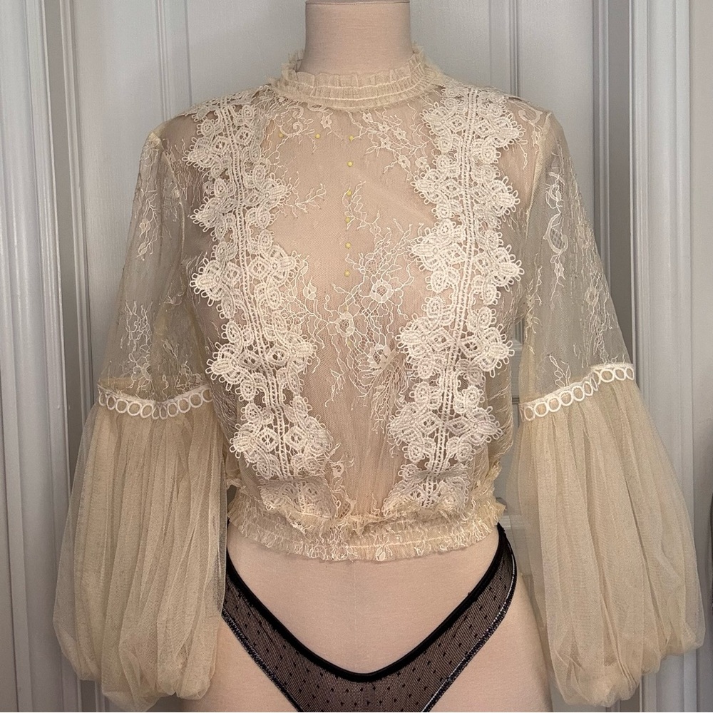 Honey Sheer Lace Cream Top Brand New